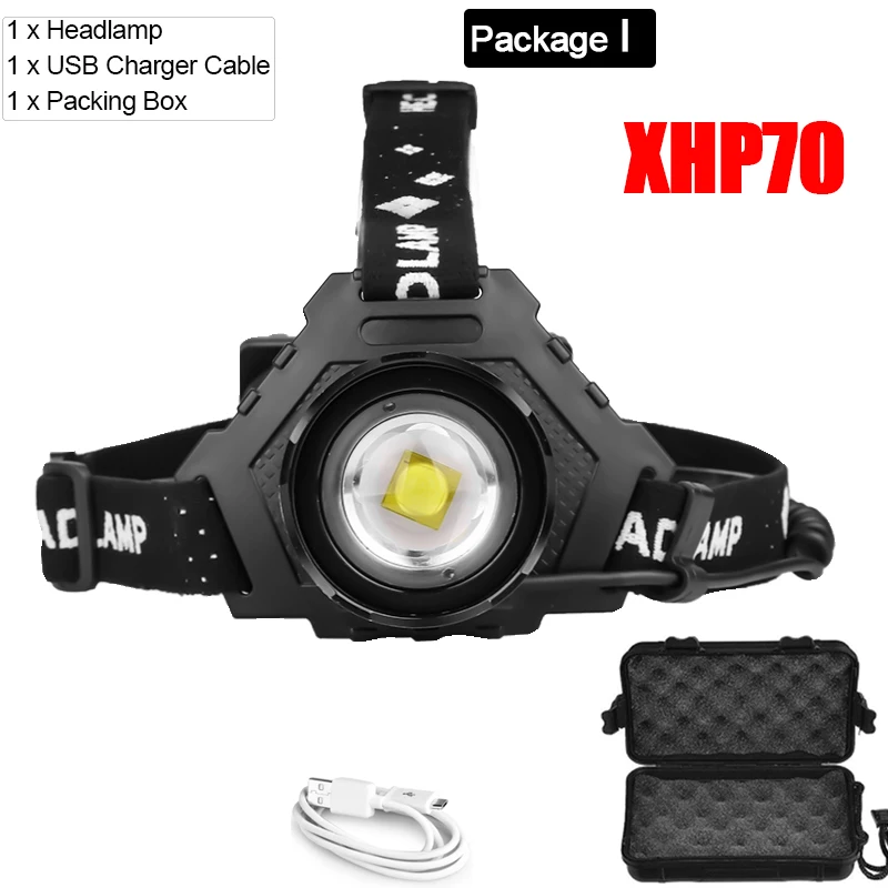 Самый мощный светодиодный налобный фонарь XHP70.2, перезаряжаемый через USB, головной светильник XHP70 XHP50, масштабируемый головной светильник, водонепроницаемая Налобная лампа, работающая от аккумулятора 18650 - Испускаемый цвет: Package I