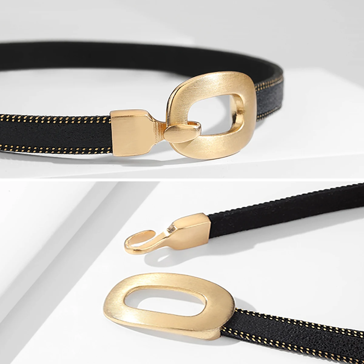 Punk Black PU Leather Belt Shape Choker Women Necklaces Hiphop Metal Clasp Clavicle Chain Necklace - Image 6