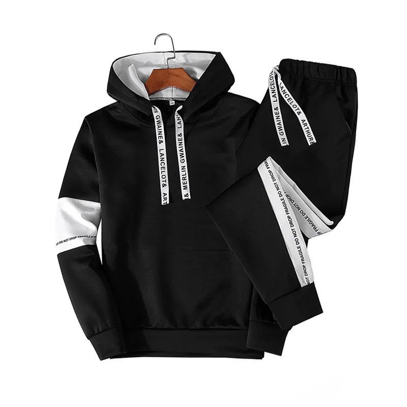 

Solid Color Men's Sportswear Sets Patchwork Zipper Tracksuit Men Spring Casual Hooded Sweatshirt Hoodies 2PC+Pants Jogging Suit