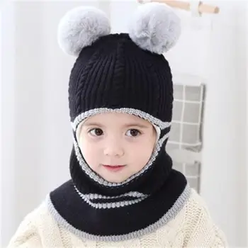 

Casual Pompom Caps Breathable Personality Soft High-quality Kids Children Winter Cute Scarf Baby Girl Boys Knitted Warm Hats