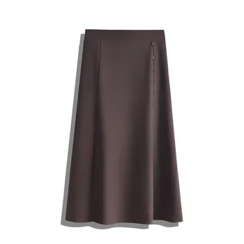 

Split Skirt Button 2020 Summer Midi Ladies Skirts Mid-Calf Empire Korean-Style Young-Style Solid Female Skirt Women