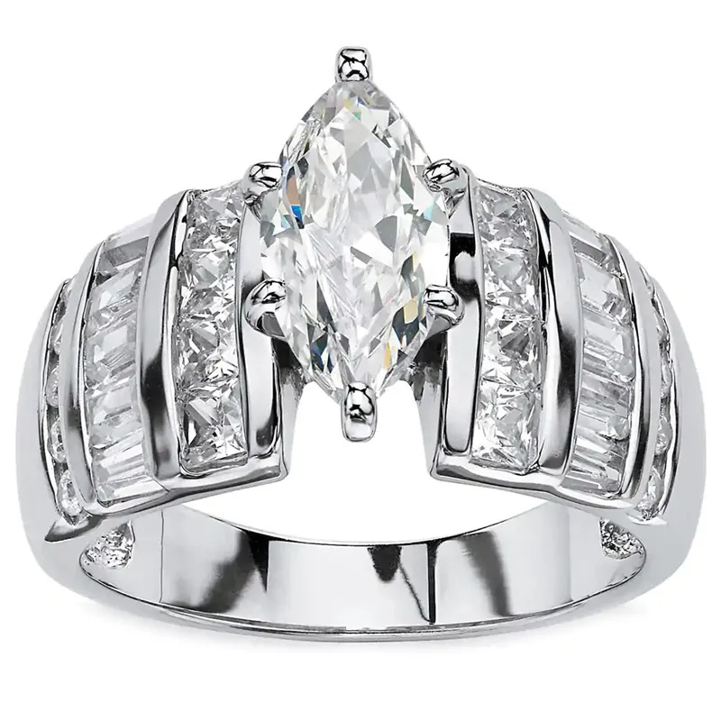Huitan Luxury Marquise Cubic Zirconia Wedding Rings for Women High-quality Silver Color Band Modern Design Fashion Rings Jewelry