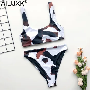 

AIUJXK New 2020 Cow Print Biquini Women Lingerie Sexy Bra And Panty Female Beach Style Underwear Set High Waist 2 Piece Swimsuit