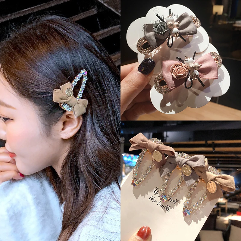 

Fashion Rhinestone Metal 1PC Waterdrop Hairpins Hair Accessories Clips Elegant Flower Hairgrips Crystal Bowknot Barrettes
