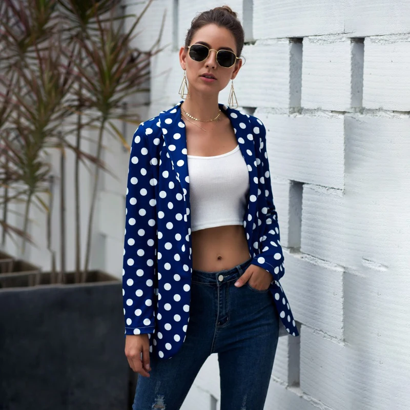 

Spring Autumn Women's Elegant Suit Coat Sexy Cardigan Temperament Polka Dot Lapel Work Office Long Sleeve Jackets