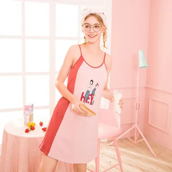 

Women Sleeveless Strap Nightdress Summer Cartoon Nightgowns Sleepwear Casual Night Dress