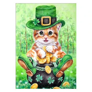 

5D DIY Partial Drill Round Diamond Painting “Green Hat Cat“ Rhinestone Embroidery Mosaic Canvas Cross Stitch Kit Decor Gift