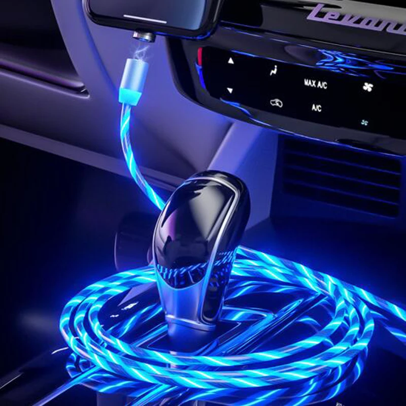 Автомобильный светодиодный светящийся Магнитный usb-кабель зарядный кабель для