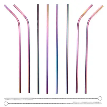 

Stainless Steel Straws Colorful, Reusable Straws Multicolour 8.5inch Set of 8 with 2 Pack Cleaning Brushes - Eco-Friendly, High