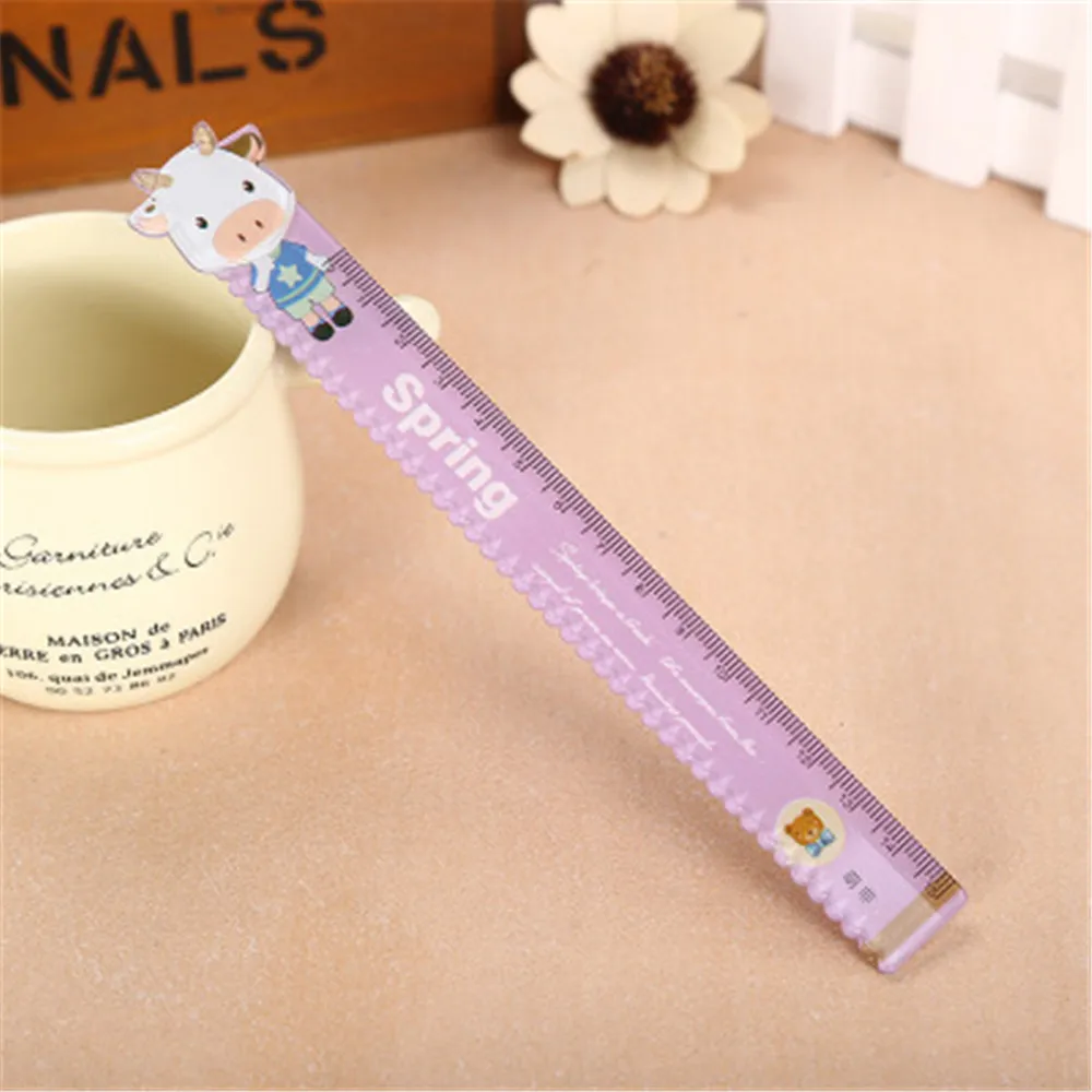 1PCS Creative Cartoon Animal Rabbit Ruler Wavy Line Cute Student Plastic Ruler Kids Gifts School Office Supplies 15cm - Цвет: Purple