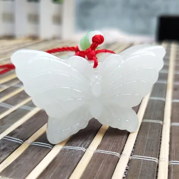 

Natural White jade charm carved butterfly Pendant Beaded Necklace Fashion Charm Jewelry Hand-Carved Amulet Gifts Her Women Men