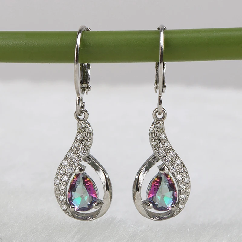 Huitan Elegant Women Dangle Earrings Number 6 Shape Inlaid Multicolor Drop Water Zircon Female Engagement Party Fashion Jewelry | Украшения