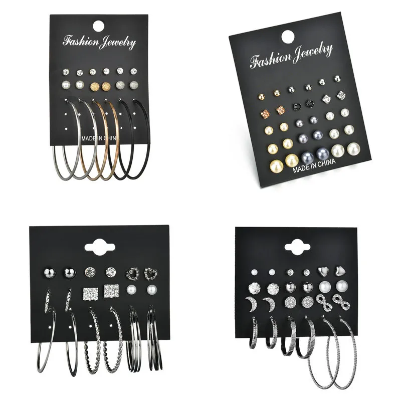 WUKALO, новые серьги, наборы, золото, серебро, цвет, маленькие большие круглые серьги для женщин, серьги с искусственным жемчугом