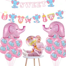 Милый слон латексные конфетти воздушные шары розовый/синий милый детский баннер мальчик/девочка День Рождения Декор принадлежности детский душ украшения