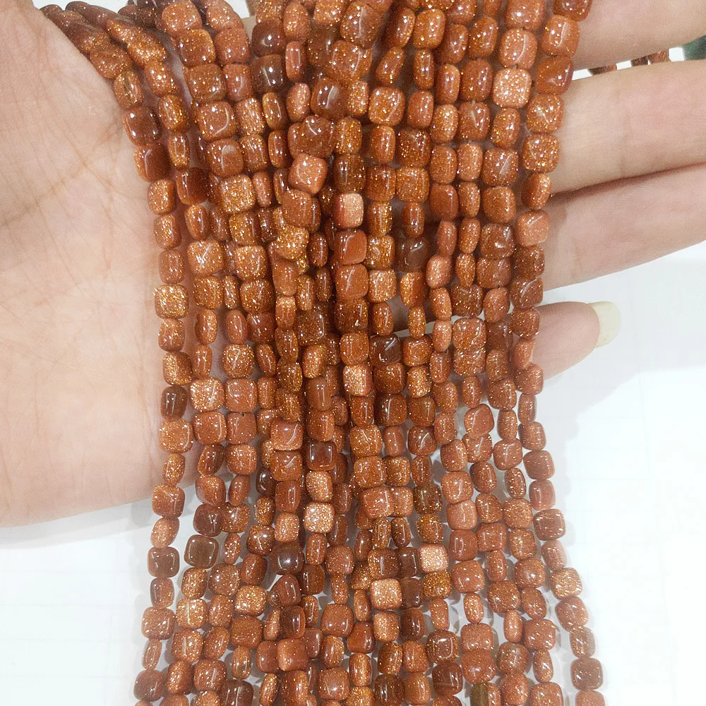 

6x4mm Natural Goldsand Stone Loose Beads Strand Square Shape Natural Semi Precious DIY Handmade Bracelet Necklace Accessories