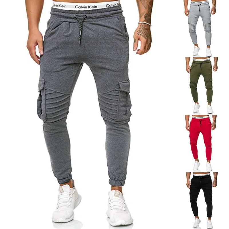

2019 Autumn And Winter New Style Ouma Fashion Solid Color Pocket Joint MEN'S Sports Pants Casual Pants K47