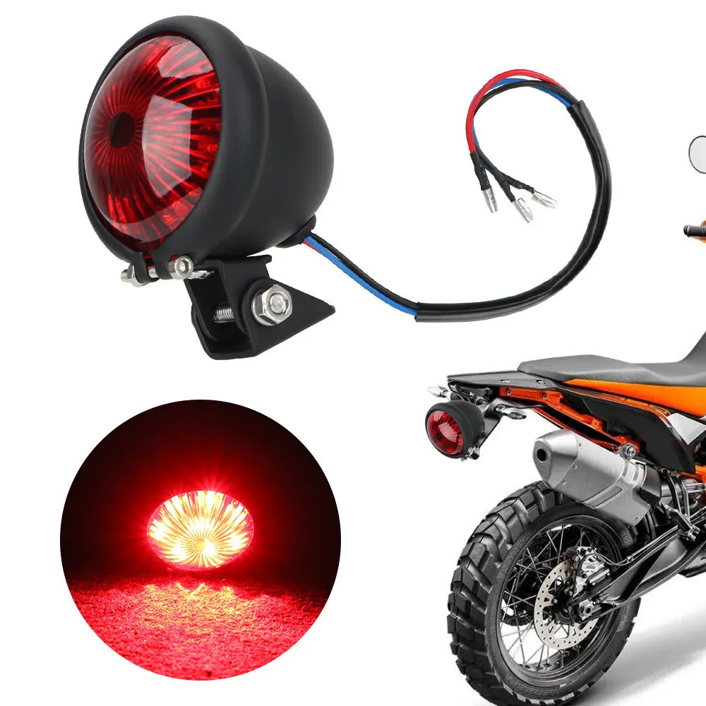 

12V LED Motorcycle Red Adjustable Cafe Racer Style Stop Tail Light Motorbike Brake Rear Lamp Taillight Low Power for Chopper