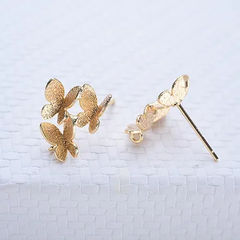 

6PCS 12x14MM 24K Gold Color Plated Brass Butterfly Stud Earrings High Quality DIY Jewelry Making Findings