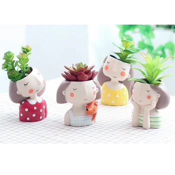 

Succulent Plants Flowerpot Bonsai Car Ornament Girl Flowerpot Bonsai Ornaments Human Face Vase Decor Plants Storage Container Sp