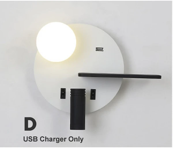 Беспроводное зарядное устройство светодиодный настенный светильник прикроватный USB телефон зарядная полка с подсветкой для чтения гостиничная гостевая комната ночник дизайн - Цвет абажура: D