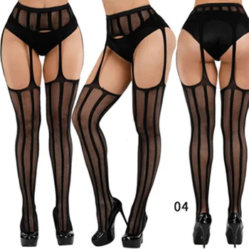 

Sexy Solid Striped Elastic High Waist Transparent Stockings Lingerie Garter Fishnet Pantyhose Open Crotch Tights