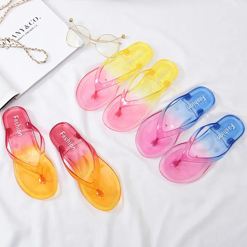 

New Summer Women Transparent Gradient Flip Flop Brand Girl Beach Sexy Thong Jelly Sandals Designer Casual Outdoor Open Toe Shoes