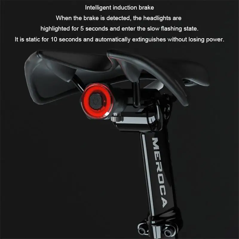 Intelligent induction brake tail light mountain bike light USB charging bicycle night riding cycling Tail Taillight Bike LED