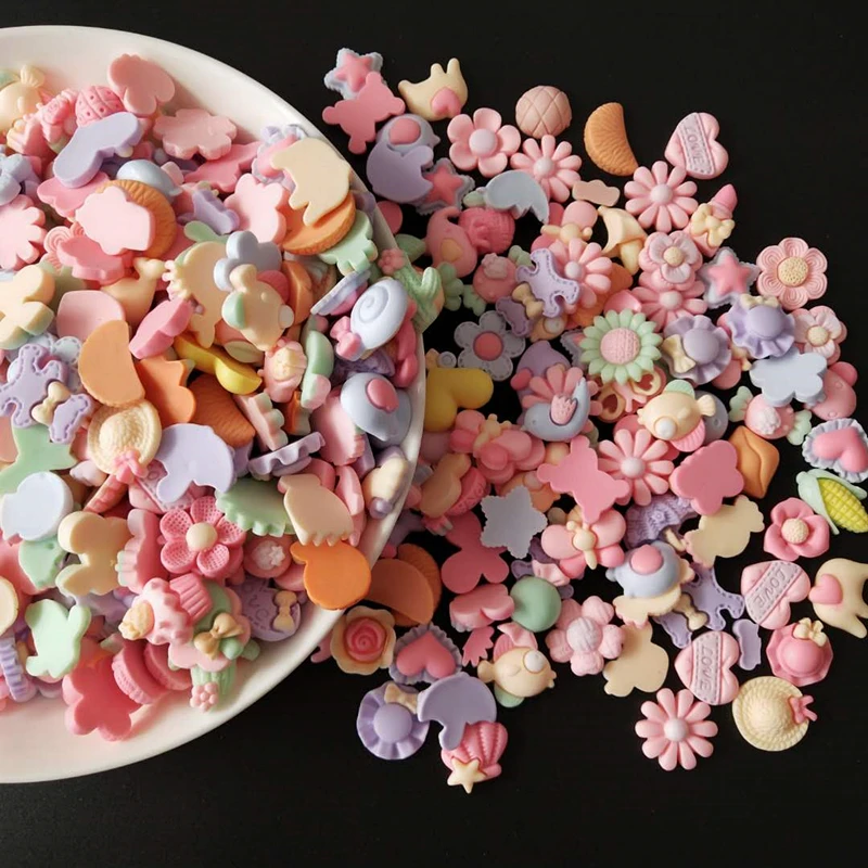 10-80Pcs Mixed Frosted Flower Flat Back Resin Accessories Kids Clip Jewelry Material Planar Resin DIY Scrapbook Crafts Supplies