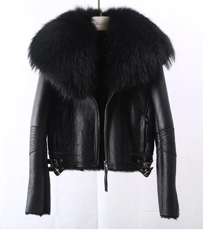 new winter jacket real fur coat Whole skin fox fur collar Genuine Leather Lamb fur fur coat woman's clothing short coat