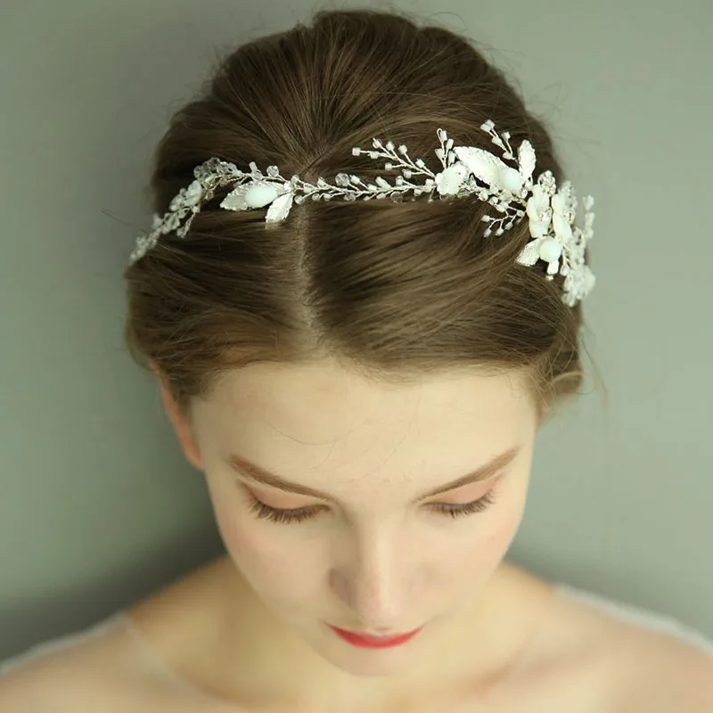 Свадебная повязка для волос головной убор с кристаллами и цветами для свадебных аксессуаров, Серебряное Ювелирное Украшение для женщин