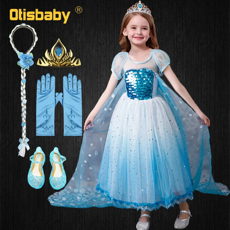 

Summer Dress for Girls Princess Elsa Costume Bling Sequins Snow Queen Ball Gown Carnival Cosplay Baby Girl Birthday Party Dress