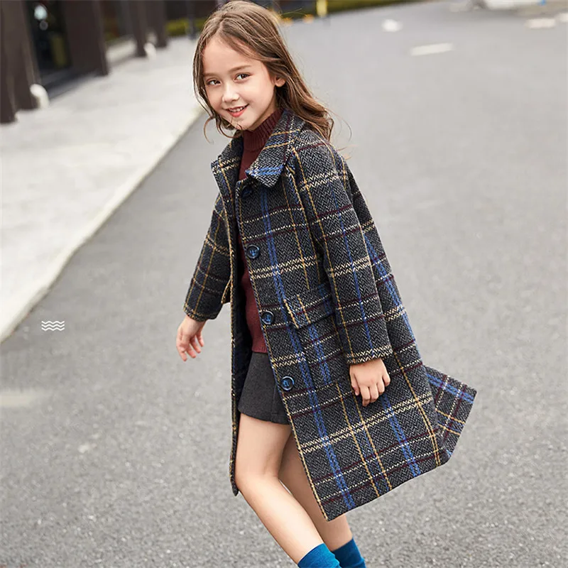 plaid Новинка года; модное шерстяное пальто в клетку для девочек; сезон осень-зима теплая верхняя одежда для девочек-подростков; повседневная шерстяная куртка; K19 - Цвет: plaid