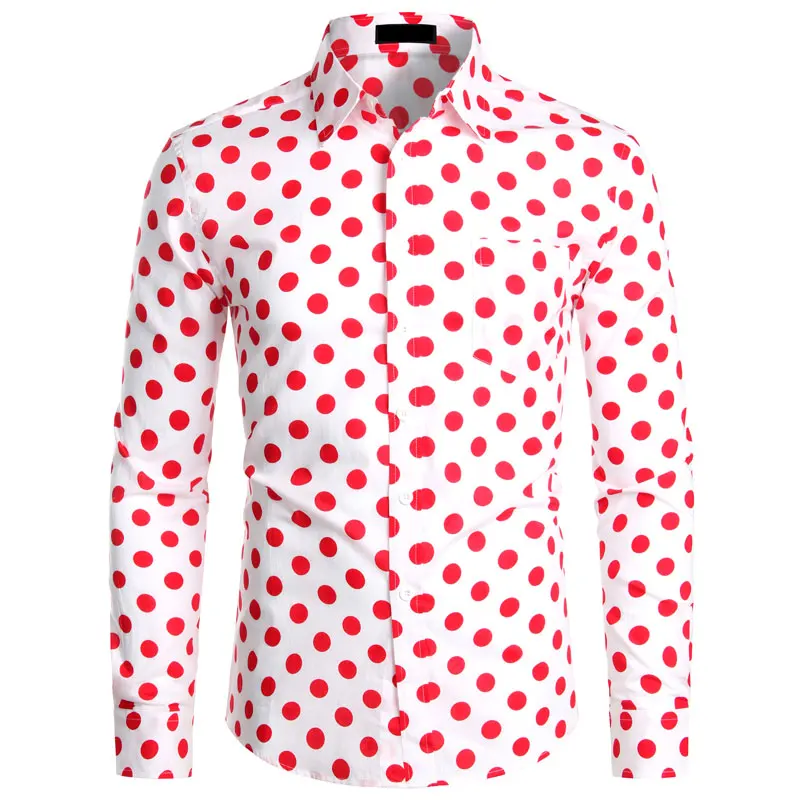 Black White Polka Dot Shirt Men Chemise Homme Casual Button Up Mens Dress Shirts Garden Point Camisas Masculina USA Size XS-XXL short sleeved shirts