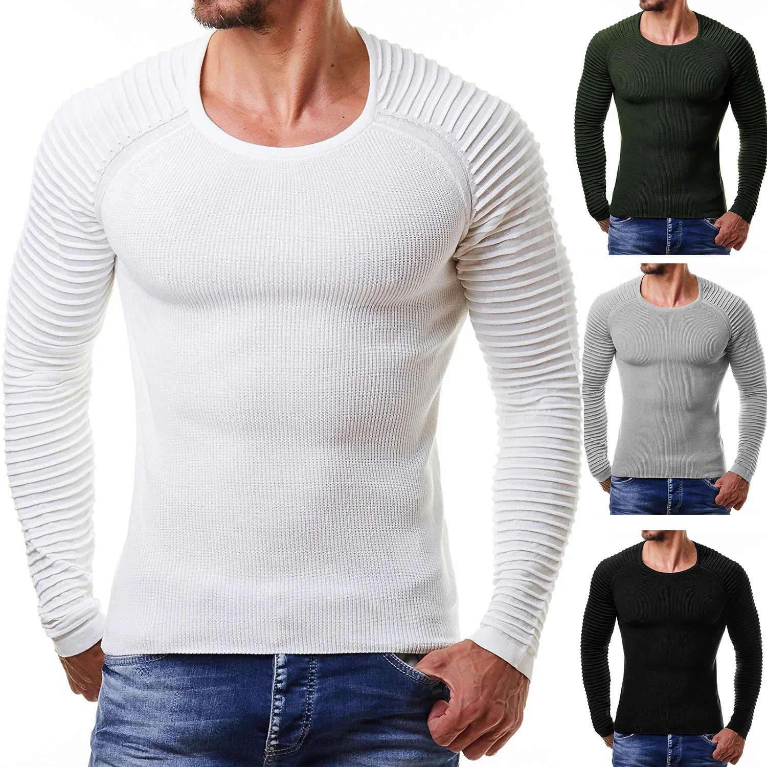

MEN'S Knitted Pullover Ribbed Pattern Stripes White And Blue Black And White with Pattern MEN'S Knitwear Sweater 3901