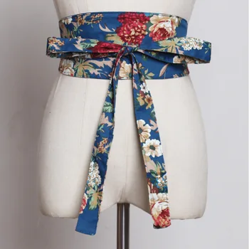 

[EWQ] 2020 Spring Summer New Pattern Print Patchwork Bow Lace Up Collocation Dress Adjustable Waist Women Belt AE39009