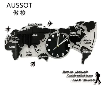 

World Map Large 3d Night Light Wall Clock Black Luxury Glowing Big Sticker Self Adhesive Wall Clock Zegar Home Decor BW50WC