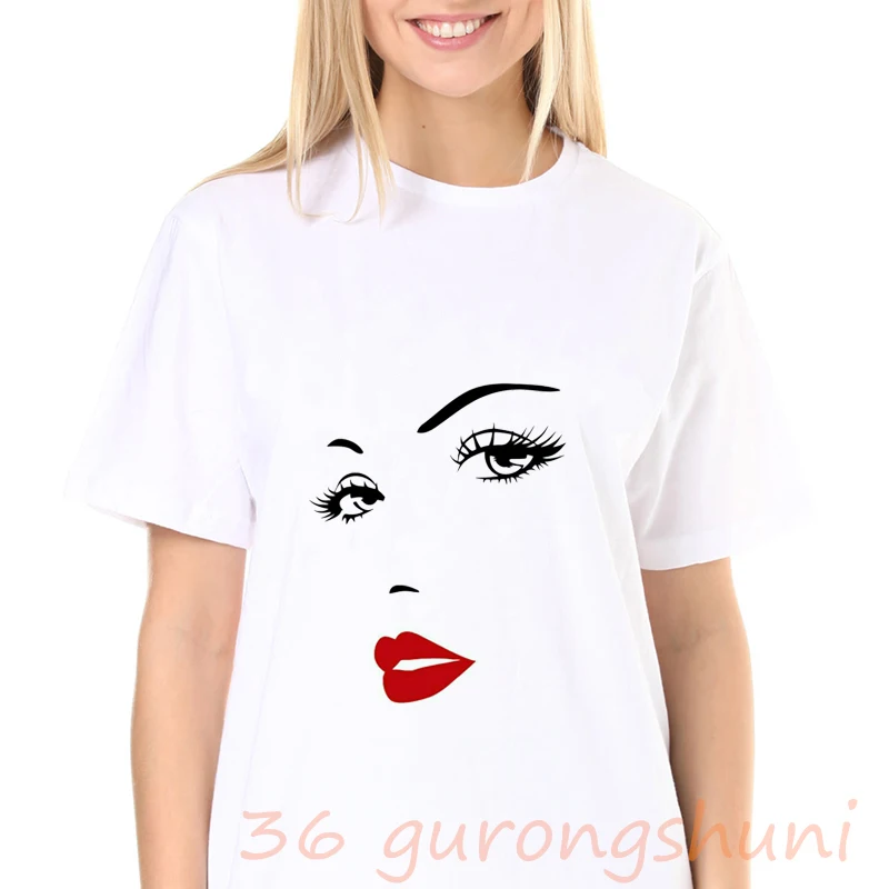

T shirt women eyelash red lip design big size summer printing short sleeve T-shirt ropa mujer Princess Makeup Art graphic tshirt