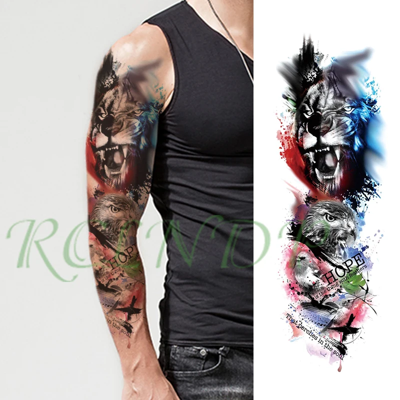 Водостойкая временная татуировка, наклейка, крыло льва, воин, полная рука, большой размер, поддельные тату, большой флэш-тату, рукав для мужчин, женщин, девушек - Цвет: Прозрачный