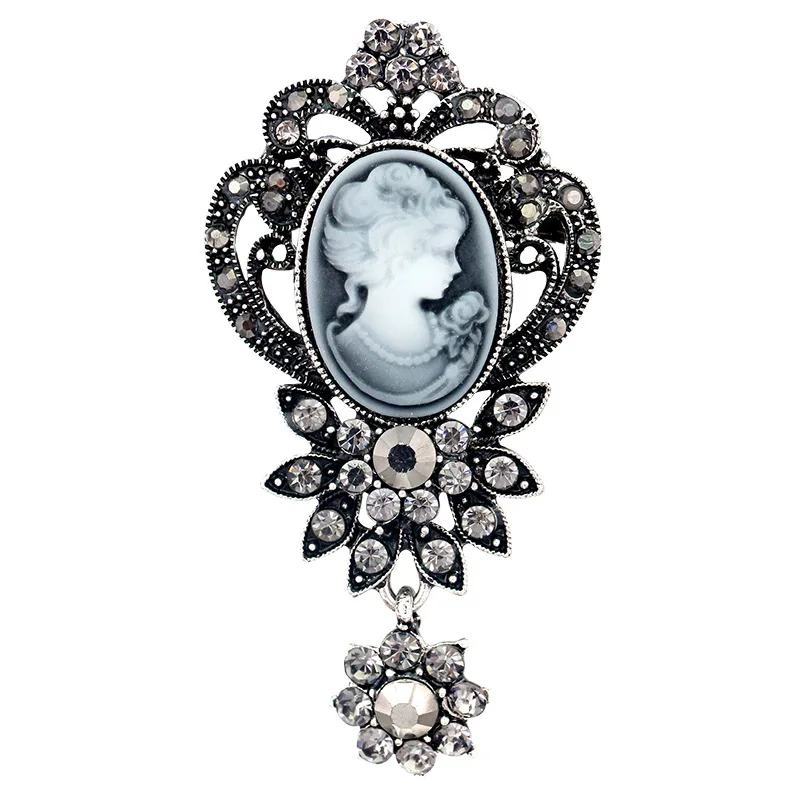 

Vintage Drop Gothic Style Head Statue Cameo Crystal Diamante Brooch for Women Brooches Pin Jewelry Accessories AF057
