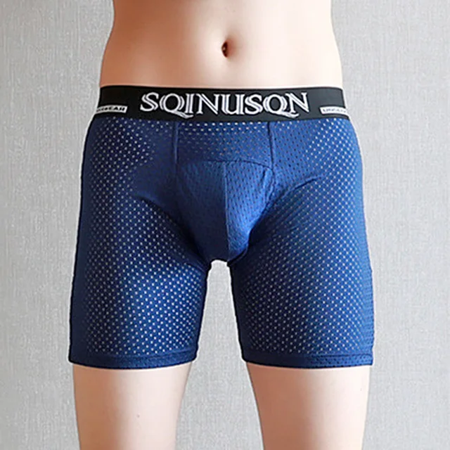 Men's Mesh Boxer Pants Cool And Long Summer Underwear Soft And Comfortable Large Size Anti Wear Leg Brand Shorts A2