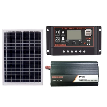 

18V20W Solar Panel +12V 10/20/30/40/50A Controller + 800W Inverter Dc12V-Ac230V Solar Power Generation Kit, For Outdoor And Home