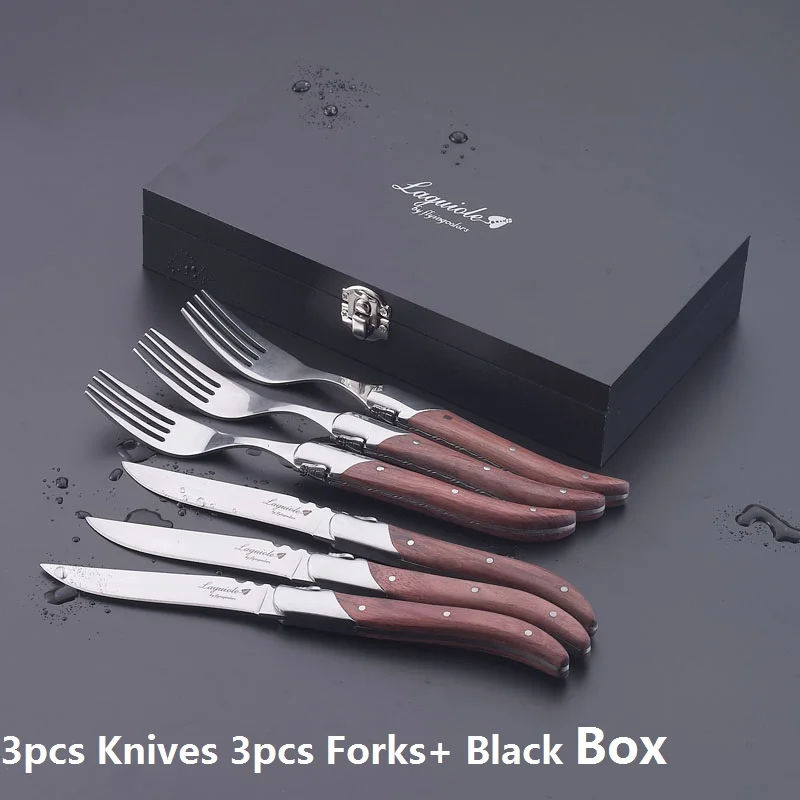 3 Knife 3 Fork Bpx 6 шт. нержавеющая сталь Стиль Laguiole стейк ножи вилки Палисандр Ручка японский набор столовых приборов Рождественская столовая посуда подарок 8,7'' - Цвет: 3 Knife 3 Fork Bpx