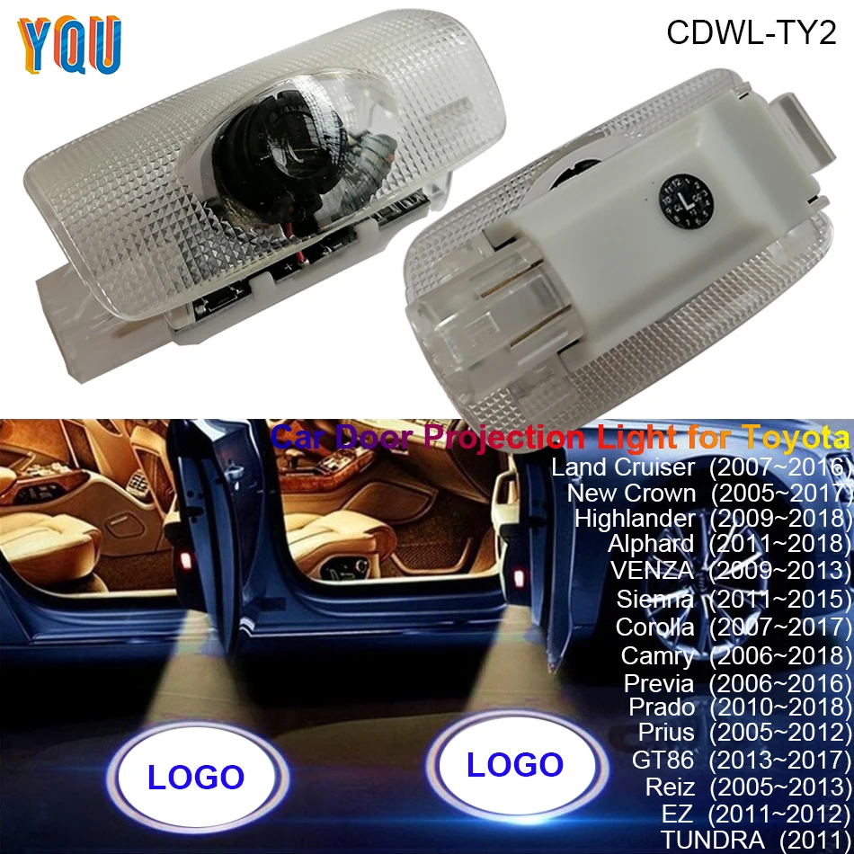 

LED Car Door Projector Light Luces Para Auto Welcome Interior Logo Lights For Toyota Crown Prius 30 Camry 40 50 Prado Highlander