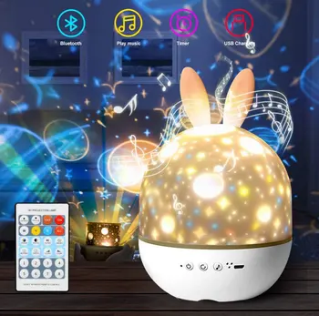

Music Projector Night Light With Bluetooth Speaker Chargeable Starry Sky Rotate LED Lamp Colorful Flashing Star Kids Baby Gift
