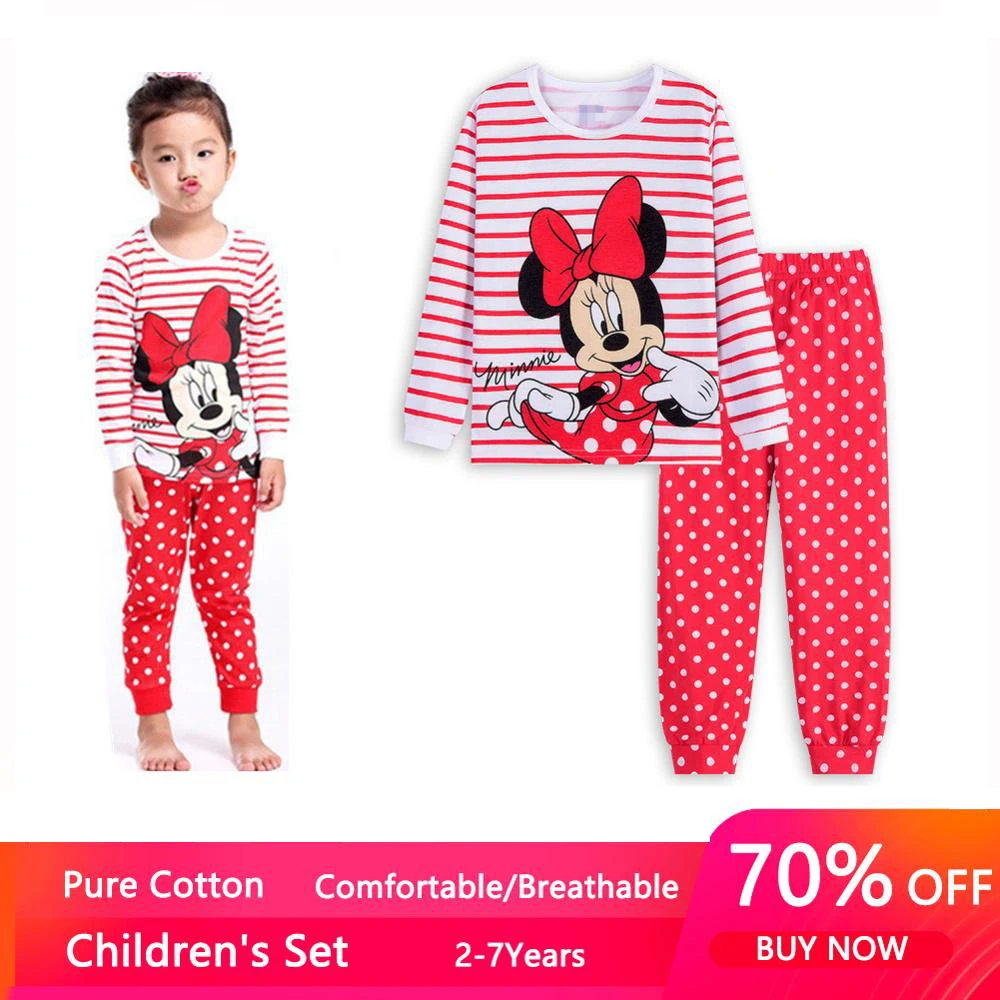 Conjuntos de pijama de Minnie para niños, ropa de dormir de manga larga, pijama de princesa de Mickey, primavera y otoño