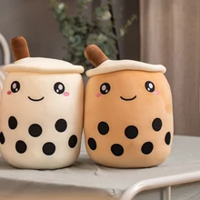 Almofada macia enchida da parte traseira do alimento engraçado do bobo almofada macia da vida real do descanso em forma de copo de chá adorável bonito da bolha dos desenhos animados com tubos de sucção(China)