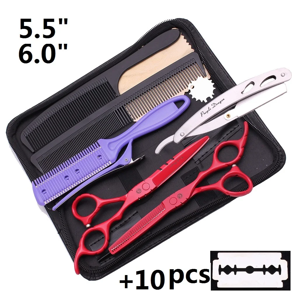 

Red Y1220 5.5" Professional Hairdressing Hair Scissors Set Barber Hair Cutting Thinning Straight Scissors Razor Comb 6"