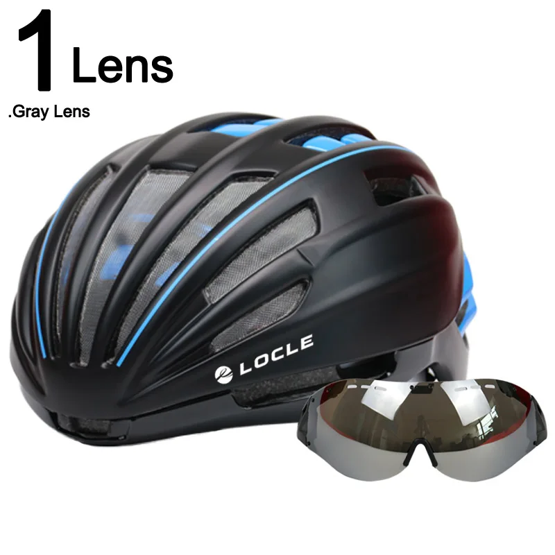 LOCLE Goggles велосипедный шлем двухслойный дорожный горный велосипедный шлем с линзой ультралегкий Casco Ciclismo велосипедный шлем 55-61 см - Цвет: Black Blue 1 Lens