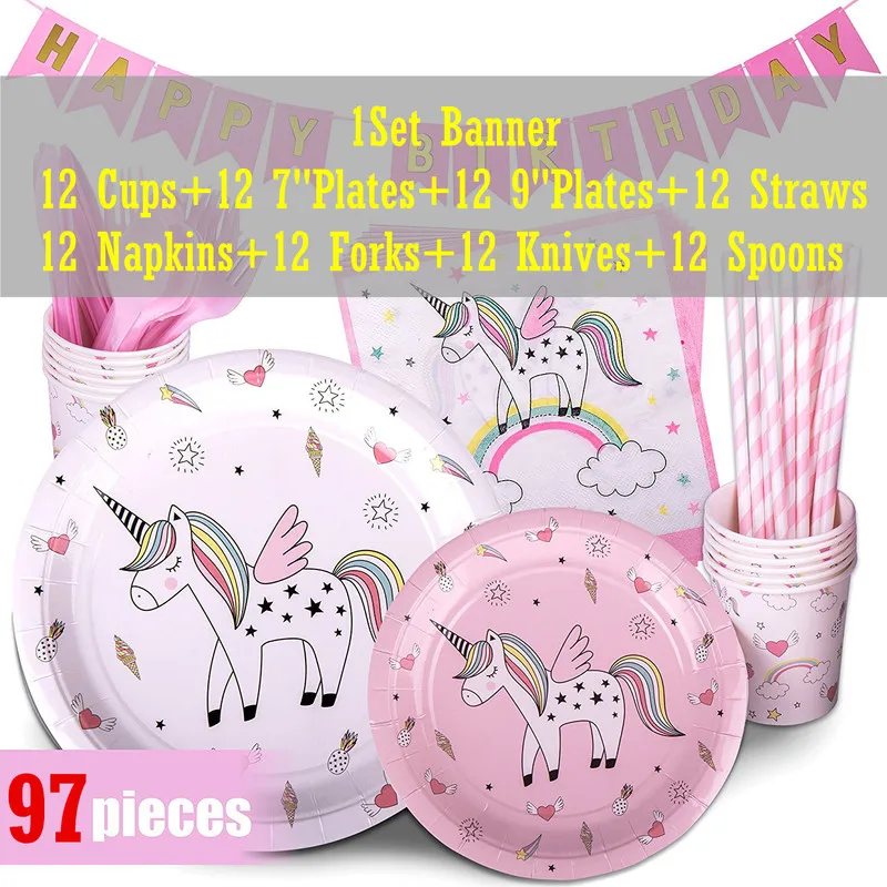 

97pcs/set Unicorn Party Supplies Wedding Decoration Birthday Party Decoration Kids Baby Girl Shower Unicornio Aniversario Decor