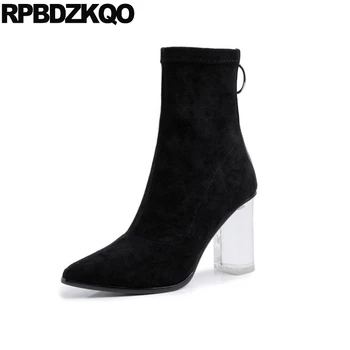 

slim clear over the knee high heel chunky size 41 pointed toe ankle big thigh boots for plus women dance transparent shoes brand